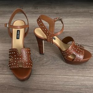 Nine West Freya Brown Leather Studded Sandals